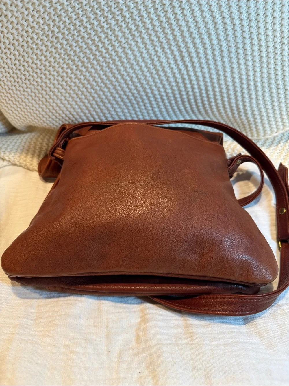 Victoria Leather   Cognac Leather Messenger Crossbody